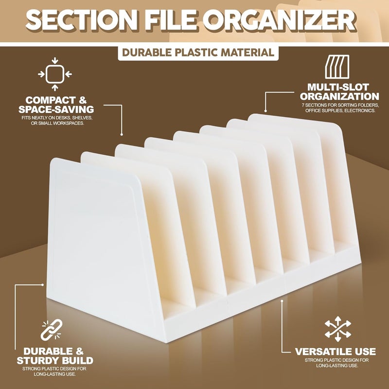 Manaloom Desktop File Organizer, Mail Organizer, 7 Compartments Office File Sorter, for Easy access to your files, Invoices, Letters and more - 4.5" Height x 8.8" Width x 5.5" Depth - White, Eco-Friendly - Image 3